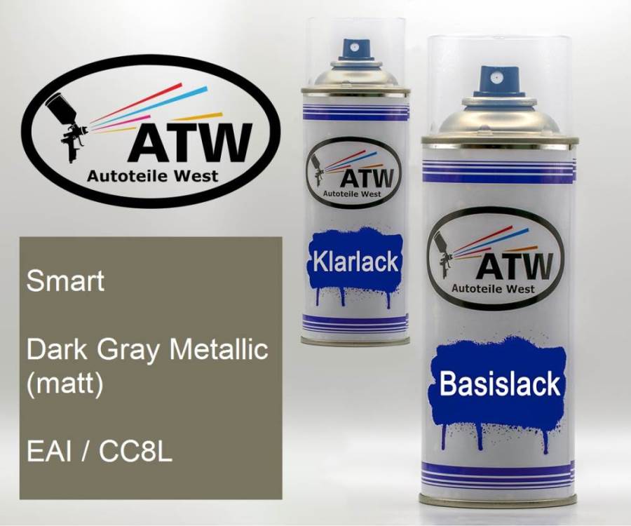 Smart, Dark Gray Metallic (matt), EAI / CC8L: 400ml Sprühdose + 400ml Klarlack - Set, von ATW Autoteile West.